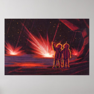 Vintage Science-Fiction-Alien roter Planet Explosi Poster