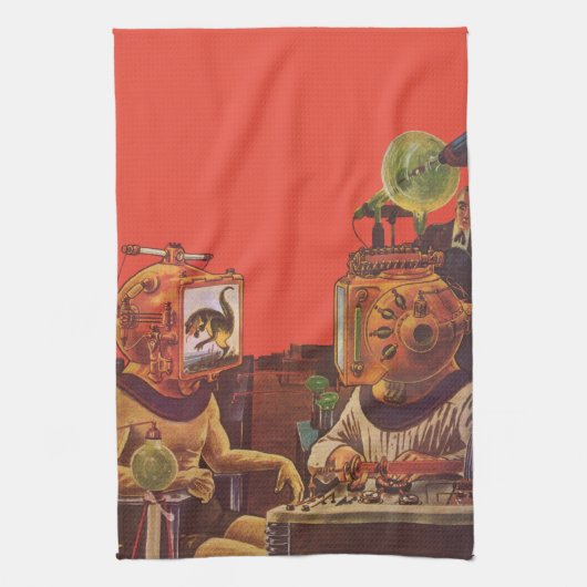 Vintage Science Fiction, Alien Steam Punk Helme Küchentuch (Vertikal)