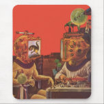 Vintage Science Fiction, Alien Steam Punk Helme Mousepad<br><div class="desc">Vintage Illustration futuristische Science Fiction Steampunk Laborbild. Ein klassisches 50er Retro-Sci-Fi-Design mit zwei Personen,  die zukünftig mit Videohelmen kommunizieren. Einer der Helme hat einen Dinosaurier auf dem Bildschirm. Ein Wissenschaftler ist verantwortlich für die Maschinen und führt das Experiment.</div>
