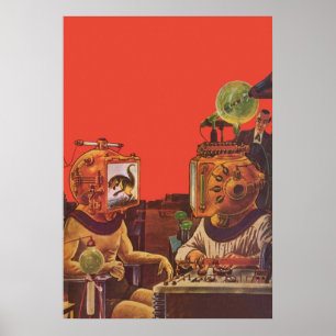 Vintage Science Fiction, Alien Steam Punk Helme Poster