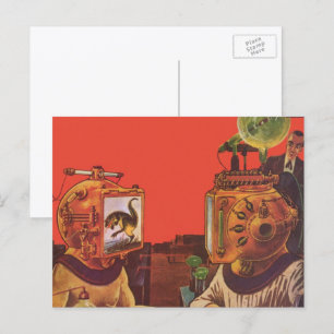 Vintage Science Fiction, Alien Steam Punk Helme Postkarte