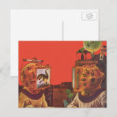 Vintage Science Fiction, Alien Steam Punk Helme Postkarte (Vorne/Hinten)