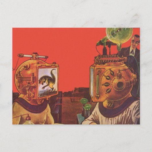 Vintage Science Fiction, Alien Steam Punk Helme Postkarte (Vorderseite)