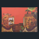Vintage Science Fiction, Alien Steam Punk Helme Stofftischset<br><div class="desc">Vintage Illustration futuristische Science Fiction Steampunk Laborbild. Ein klassisches 50er Retro-Sci-Fi-Design mit zwei Personen,  die zukünftig mit Videohelmen kommunizieren. Einer der Helme hat einen Dinosaurier auf dem Bildschirm. Ein Wissenschaftler ist verantwortlich für die Maschinen und führt das Experiment.</div>
