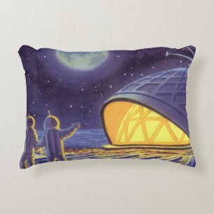 Vintage-Science-Fiction-Aliens auf dem blauen Plan Dekokissen