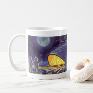 Vintage Science-Fiction-Aliens auf dem blauen Plan Kaffeetasse