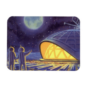 Vintage-Science-Fiction-Aliens auf dem blauen Plan Magnet
