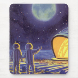 Vintage-Science-Fiction-Aliens auf dem blauen Plan Mousepad