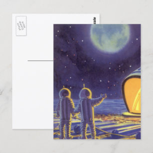 Vintage-Science-Fiction-Aliens auf dem blauen Plan Postkarte