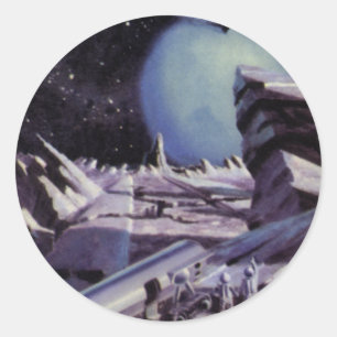 Vintage Science-Fiction, Aliens auf dem Mond im We Runder Aufkleber