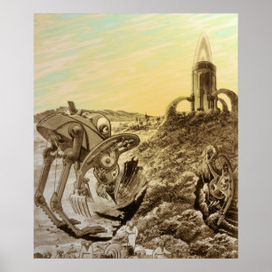 Vintage Science-Fiction-Aliens-Planeten-Konstrukti Poster
