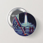 Vintage-Science-Fiction-Aliens-winken-einer-Rakete Button (Vorne & Hinten)