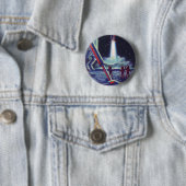 Vintage-Science-Fiction-Aliens-winken-einer-Rakete Button (Beispiel)