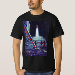 Vintage-Science-Fiction-Aliens-winken-Rakete T-Shirt