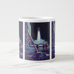 Vintage Science-Fiction-Aliens winken zur Rakete Jumbo-Tasse