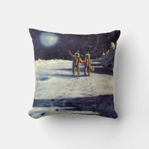 Vintage Science-Fiction-Astronaut-Aliens auf dem M Kissen