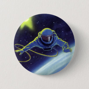 Vintage Science Fiction Astronaut auf einem Weltra Button