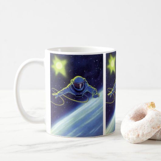 Vintage Science Fiction Astronaut auf einem Weltra Kaffeetasse (Mit Donut)