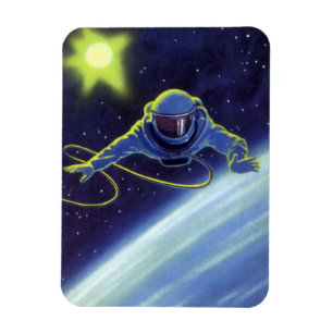 Vintage Science Fiction Astronaut auf einem Weltra Magnet