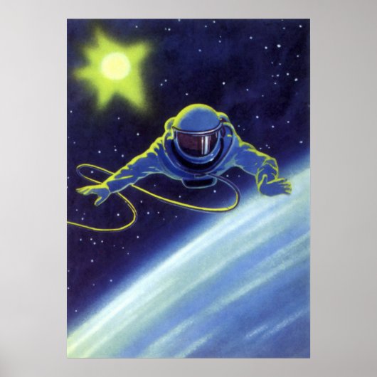 Vintage Science Fiction Astronaut auf einem Weltra Poster (Vorne)