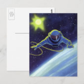 Vintage Science Fiction Astronaut auf einem Weltra Postkarte (Vorne/Hinten)