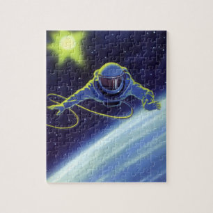 Vintage Science Fiction Astronaut auf einem Weltra Puzzle