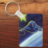 Vintage Science Fiction Astronaut auf einem Weltra Schlüsselanhänger (Vorderseite)
