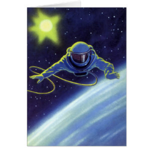 Vintage-Science-Fiction-Astronaut bei einem Weltra