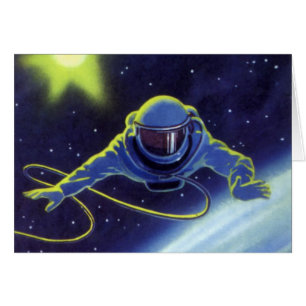 Vintage Science-Fiction-Astronaut bei einem Weltra