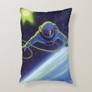 Vintage-Science-Fiction-Astronaut bei einem Weltra Dekokissen