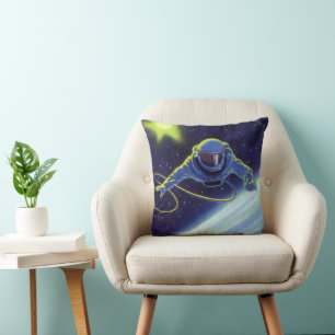 Vintage-Science-Fiction-Astronaut bei einem Weltra Kissen