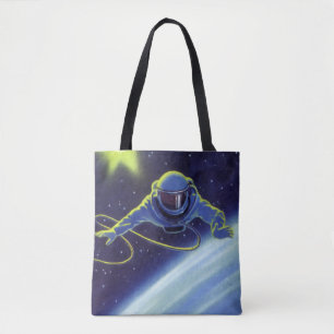 Vintage-Science-Fiction-Astronaut bei einem Weltra Tasche