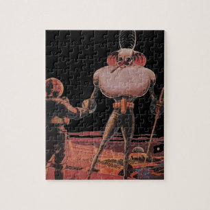 Vintage-Science-Fiction-Astronaut gibt Außerirdisc Puzzle
