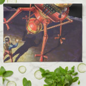 Vintage Science Fiction Astronaut mit Alien Robot Handtuch (Gefaltet)
