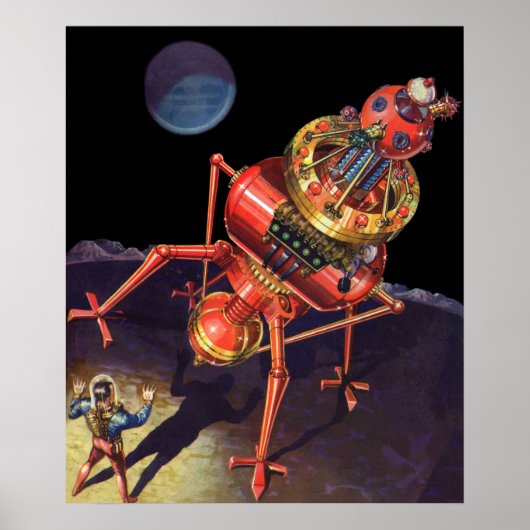 Vintage Science Fiction Astronaut mit Alien Robot Poster (Vorne)
