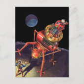 Vintage Science Fiction Astronaut mit Alien Robot Postkarte (Vorderseite)