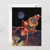 Vintage Science Fiction Astronaut mit Alien Robot Postkarte (Vorne/Hinten)