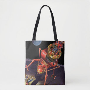 Vintage Science Fiction Astronaut mit Alien Robot Tasche