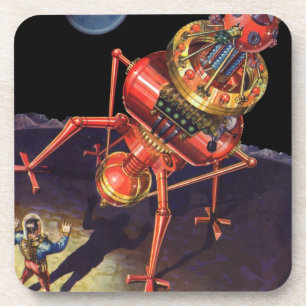 Vintage-Science-Fiction-Astronaut mit Alien-Robote Getränkeuntersetzer