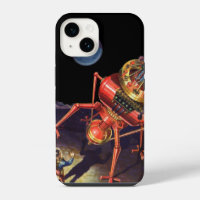 Vintage-Science-Fiction-Astronaut mit Alien-Robote