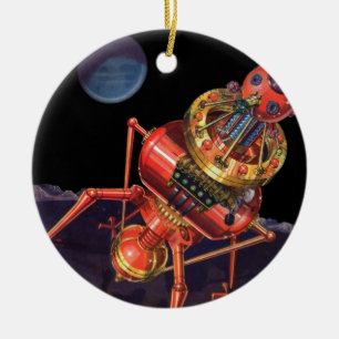Vintage-Science-Fiction-Astronaut mit Alien-Robote Keramikornament