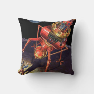 Vintage-Science-Fiction-Astronaut mit Alien-Robote Kissen