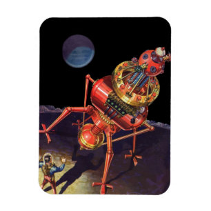 Vintage-Science-Fiction-Astronaut mit Alien-Robote Magnet