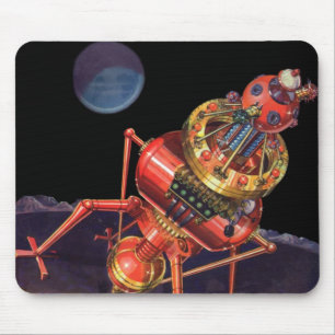 Vintage-Science-Fiction-Astronaut mit Alien-Robote Mousepad