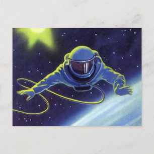 Vintage Science Fiction Astronaut on a Space Walk Postkarte