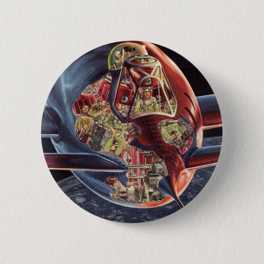 Vintage-Science-Fiction-Astronaut-Raketen-Raumschi Button (Vorderseite)