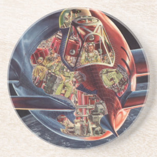 Vintage-Science-Fiction-Astronaut-Raketen-Raumschi Sandstein Untersetzer