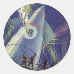 Vintage-Science-Fiction-Astronauten auf einem Raum Runder Aufkleber