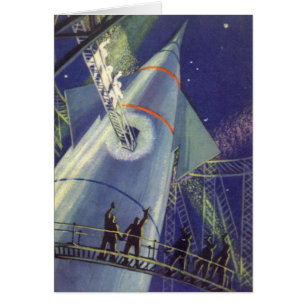 Vintage-Science-Fiction-Astronauten auf einer Rake