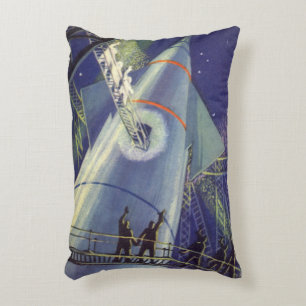 Vintage-Science-Fiction-Astronauten auf einer Rake Dekokissen